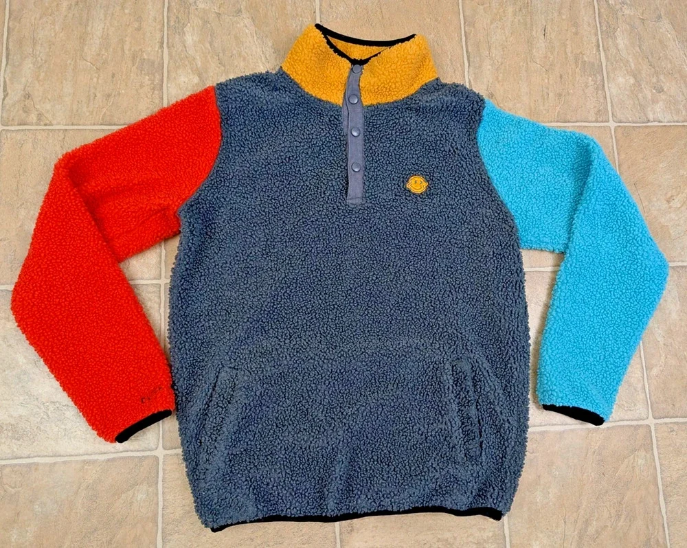 Dutch Bros sz S men's Fleece Pullover Sherpa Jacket colorful mock neck 1580
